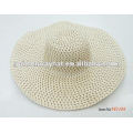 Chapéu de sombrero de palha de papel de crocheted feminino